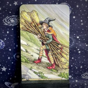 The tarot card, the Ten of Wands