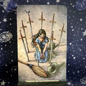 The tarot card, the Eight of Swords