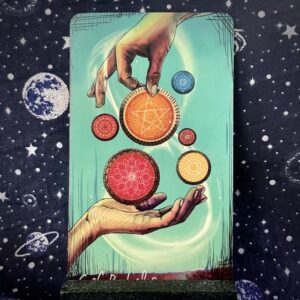 The tarot card, the Six of Pentacles